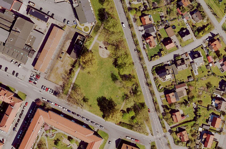 Flygbild som visar Margaretaparkens utbredning