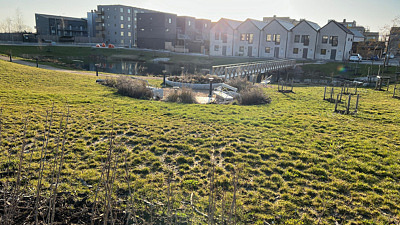park bro hus i bakgrunden