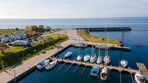 Båtar, hamn, horisont, hav