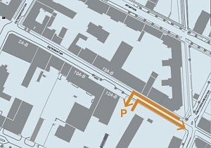 Kartskiss som visar hur man tar sig till och från östra parkeringen.