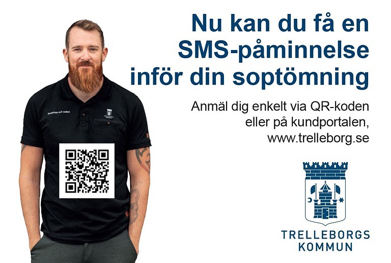 Klistermärke som ska marknadsföra möjligheten att få sms-påminnelse om soptömning